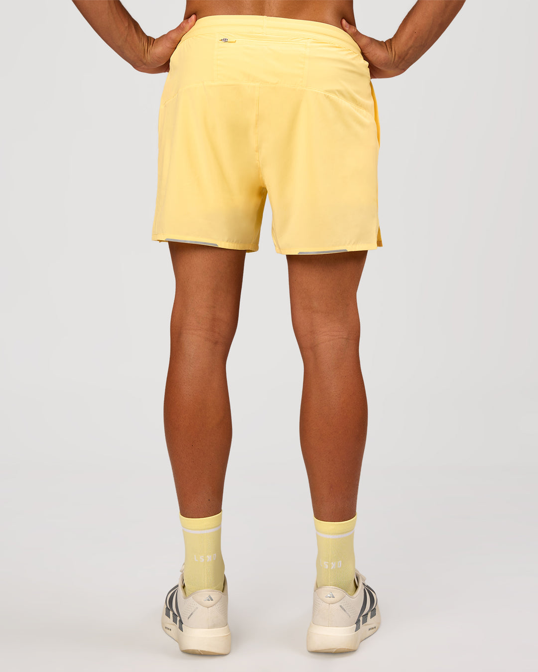 Man wearing Pace 5" Lined Running Short - Lemon | Model:Albert | Size:M - view 9