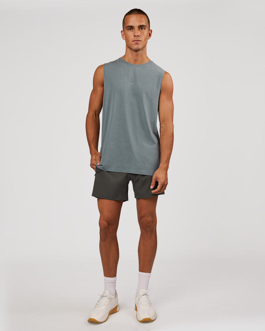 Man wearing Rep 5" Performance Short - Dark Storm | Model:Albert | Size:M - view 3