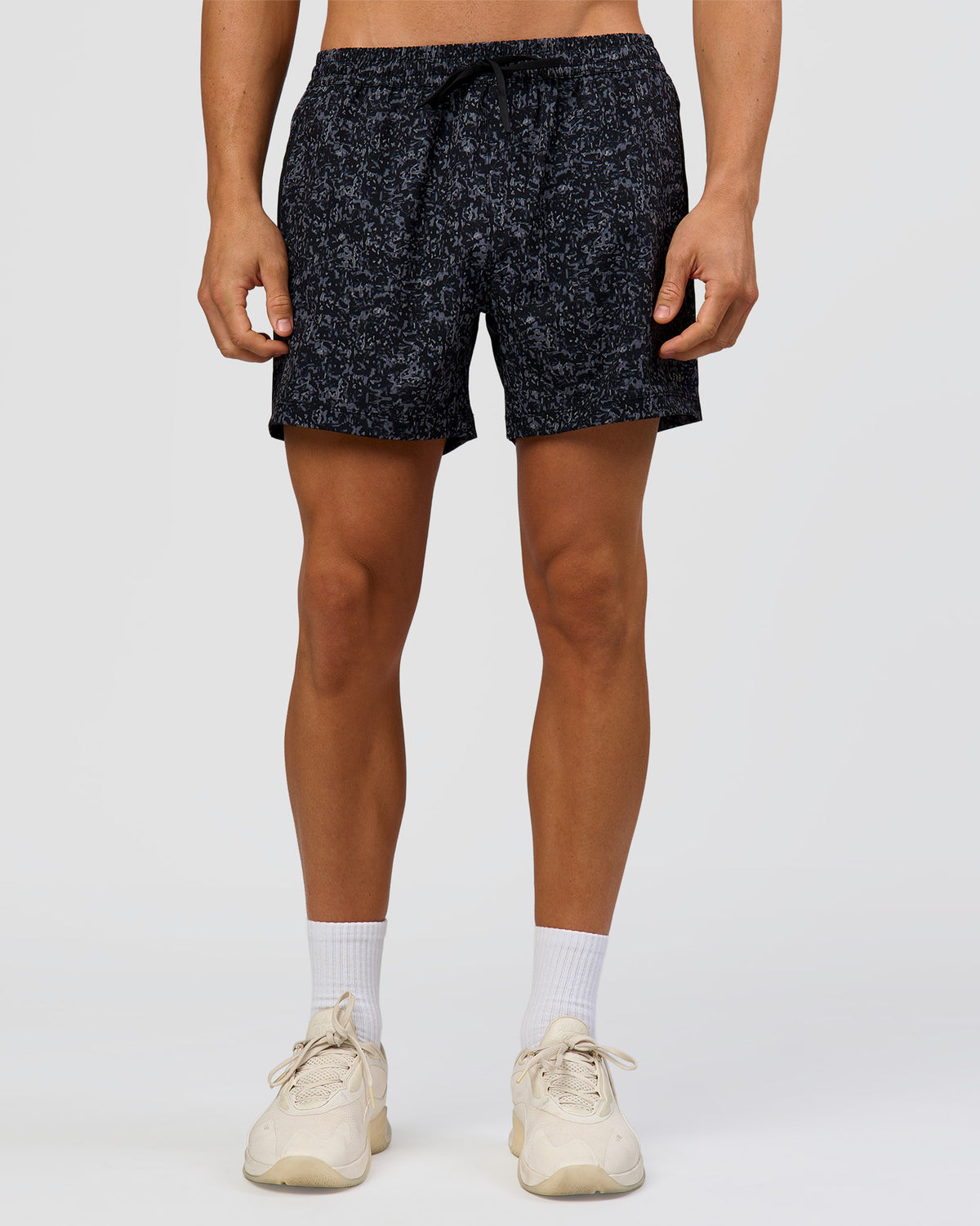 Man wearing Rep 5" Performance Short - Energy Print Black | Model:Albert | Size:M