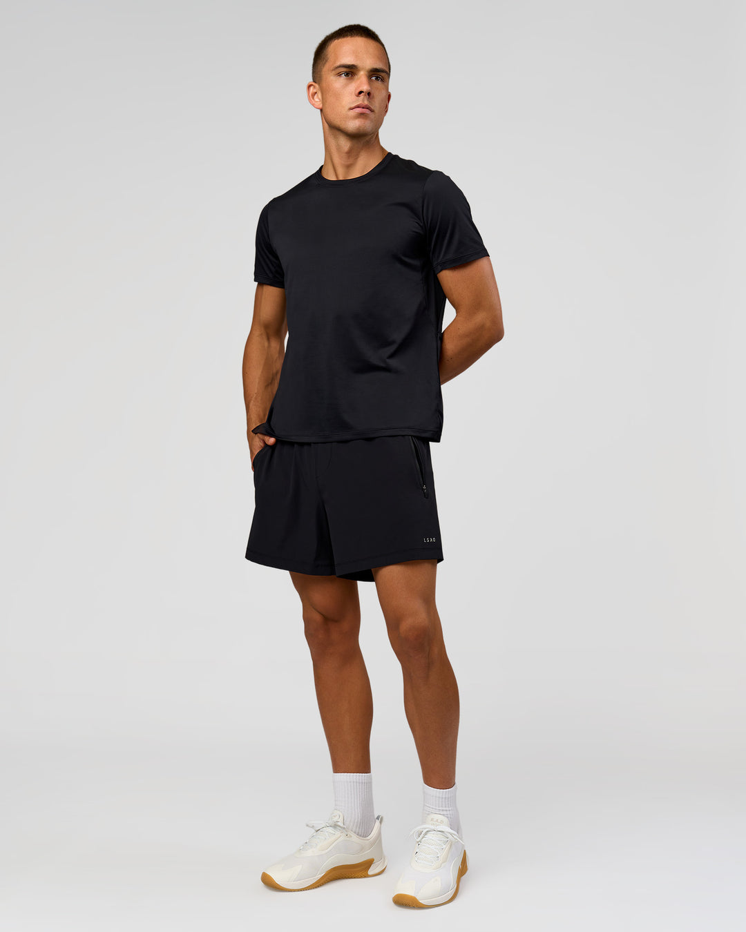 Man wearing Rep+ 5” Training Short - Black | Model:Albert | Size:M - view 2