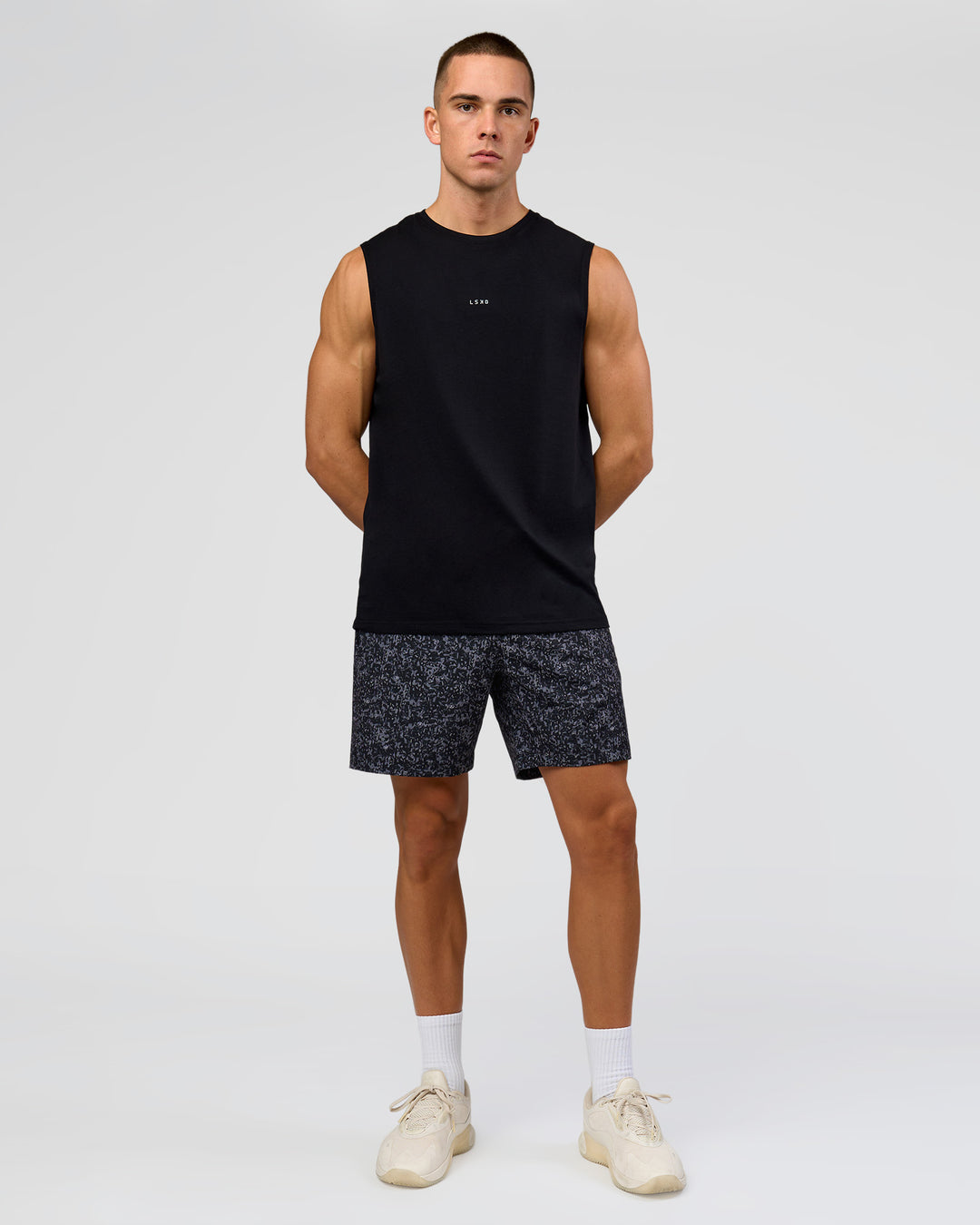 Man wearing Rep 7" Performance Short - Energy Print Black | Model:Albert | Size:M - view 2