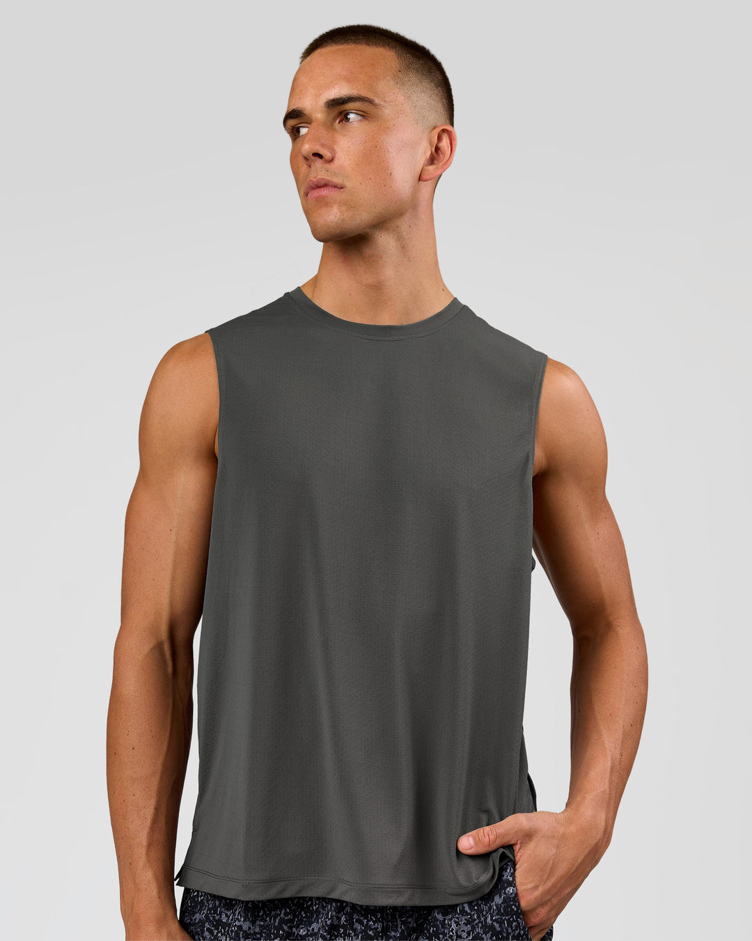Man wearing Rep Muscle Training Tank - Dark Storm | Model:Albert | Size:M - view 1