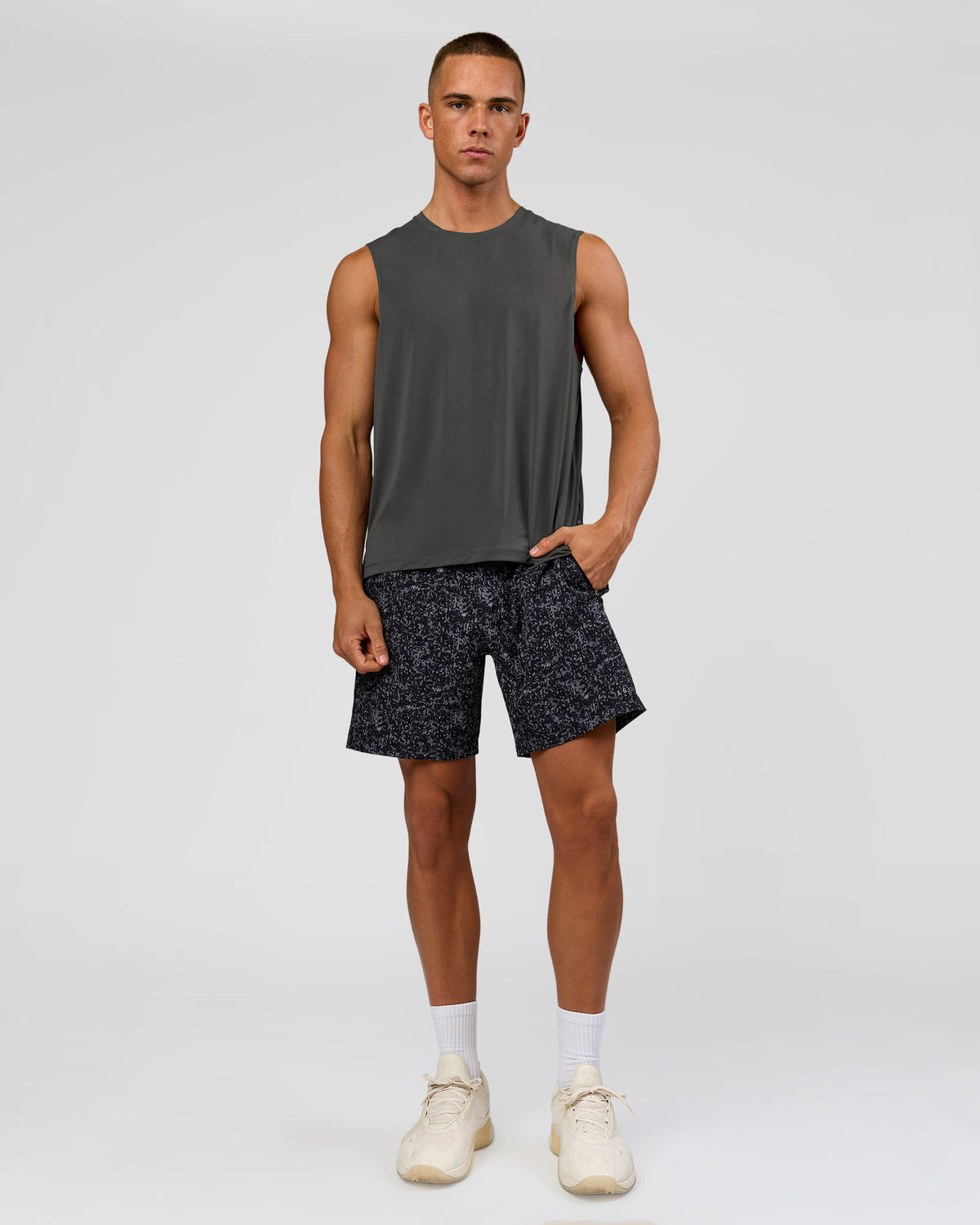 Man wearing Rep Muscle Training Tank - Dark Storm | Model:Albert | Size:M