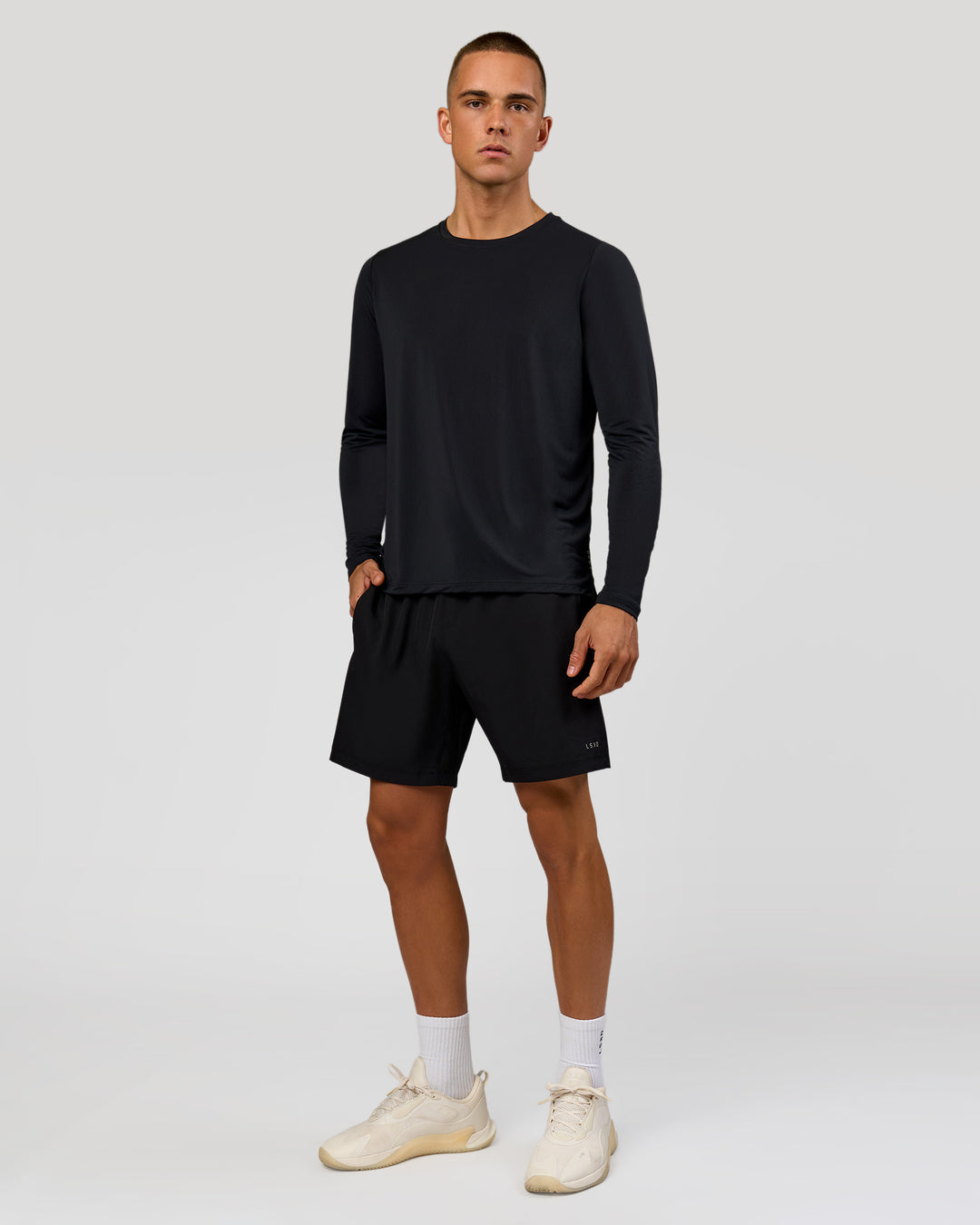 Man wearing Rep Training Long Sleeve  - Black | Model:Albert | Size:M - view 3