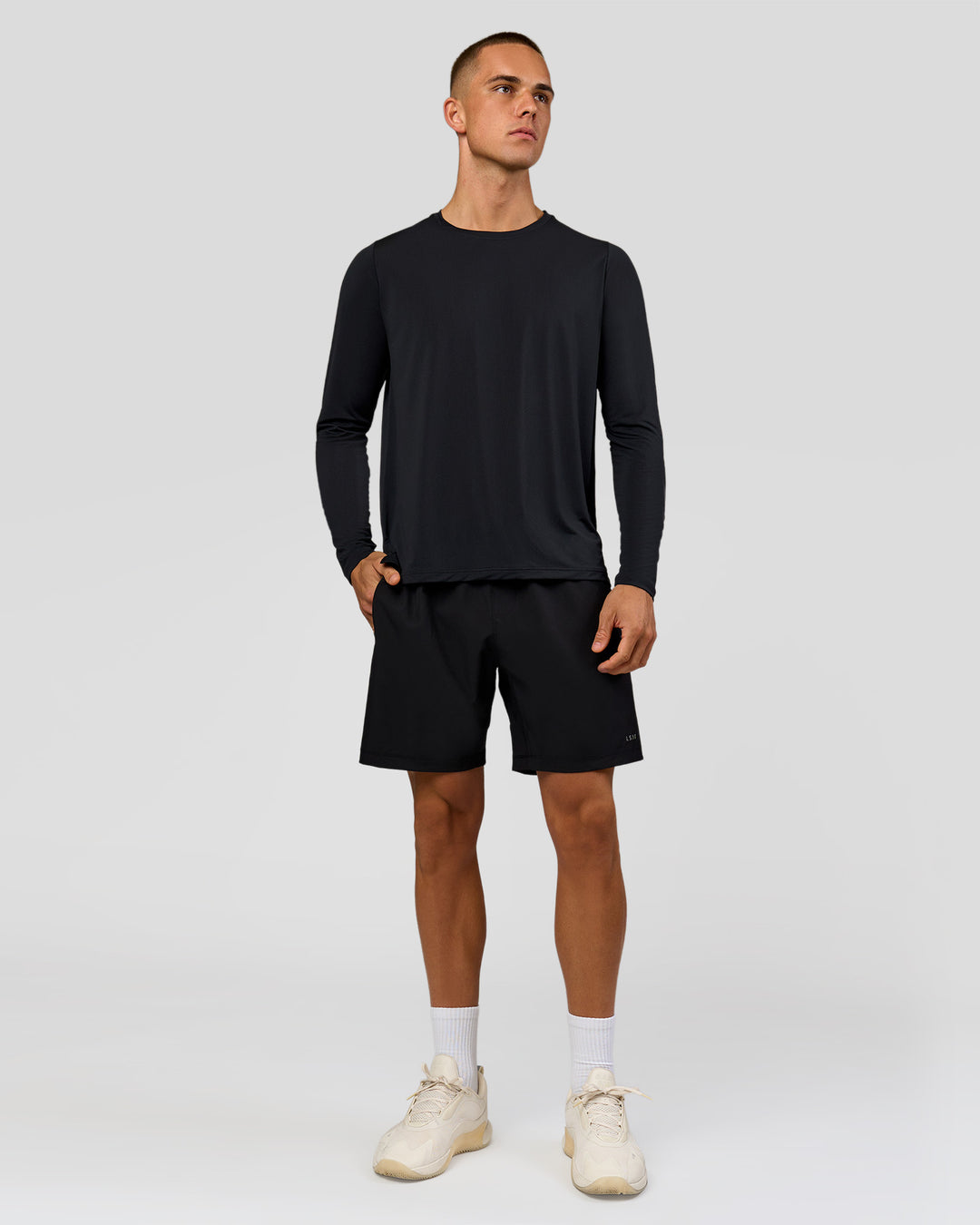 Man wearing Rep Training Long Sleeve  - Black | Model:Albert | Size:M - view 4