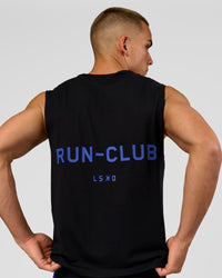 Man wearing Run Club FLXCotton Tank - Black-Electric Indigo | Model:Albert | Size:M | Thumbnail Index: 0