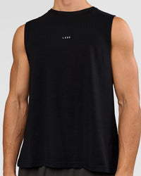 Man wearing Run Club FLXCotton Tank - Black-White | Model:Albert | Size:M | Thumbnail Index: 1