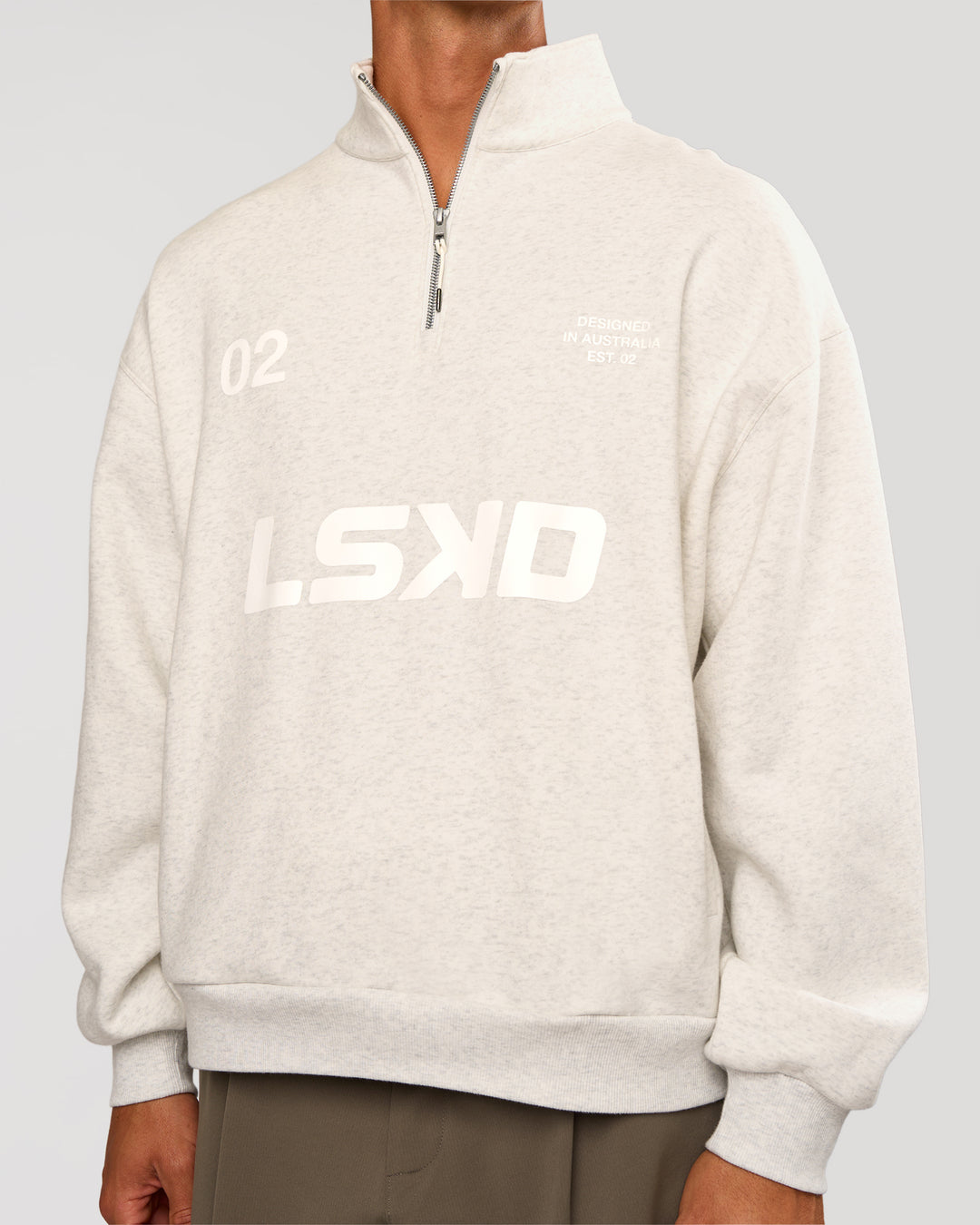 Man wearing Stadium Quarter Zip Sweater - Silver Marl | Model:Albert | Size:M - view 1