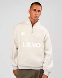 Man wearing Stadium Quarter Zip Sweater - Silver Marl | Model:Albert | Size:M | Thumbnail Index: 1