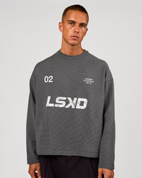 Man wearing Stadium Waffle Sweater - Dark Storm-White | Model:Albert | Size:M | Thumbnail Index: 1