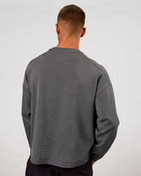 Man wearing Stadium Waffle Sweater - Dark Storm-White | Model:Albert | Size:M | Thumbnail Index: 3