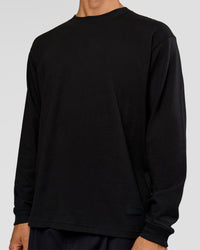 Man wearing Tonal Legacy Heavyweight Oversized LS Tee - Black-Black | Model:Albert | Size:M | Thumbnail Index: 2