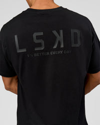 Man wearing Tonal Legacy Heavyweight Oversized Tee - Black-Black | Model:Albert | Size:M | Thumbnail Index: 11