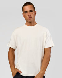 Man wearing Tonal Legacy Heavyweight Oversized Tee - Off White-Off White | Model:Albert | Size:M | Thumbnail Index: 4