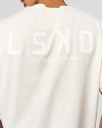 Man wearing Tonal Legacy Heavyweight Oversized Tee - Off White-Off White | Model:Albert | Size:M | Thumbnail Index: 13