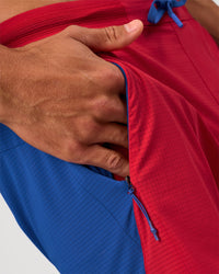 Man wearing UltraAir 5" Lined Performance Short - Scarlet-Electric Indigo | Model: Albert | Size: M | Thumbnail Index: 8