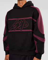 Man wearing Vibe Oversized Hoodie - Black-Cherry Lacquer | Model:Albert | Size:M | Thumbnail Index: 1