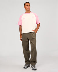 Man wearing Victory Heavyweight Boxed Raglan Tee - Off White-Pink Rose | Model:Albert | Size:M | Thumbnail Index: 10
