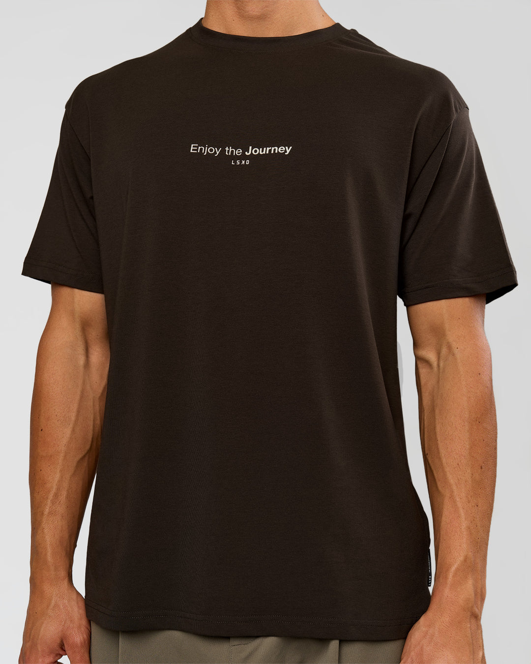 Man wearing VS1 Enjoy The Journey FLXCotton Oversize Tee - Ground Coffee | Model:Albert | Size:M - view 13