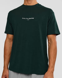 Man wearing VS1 Enjoy The Journey FLXCotton Oversize Tee - Midnight Green | Model:Albert | Size:M | Thumbnail Index: 8