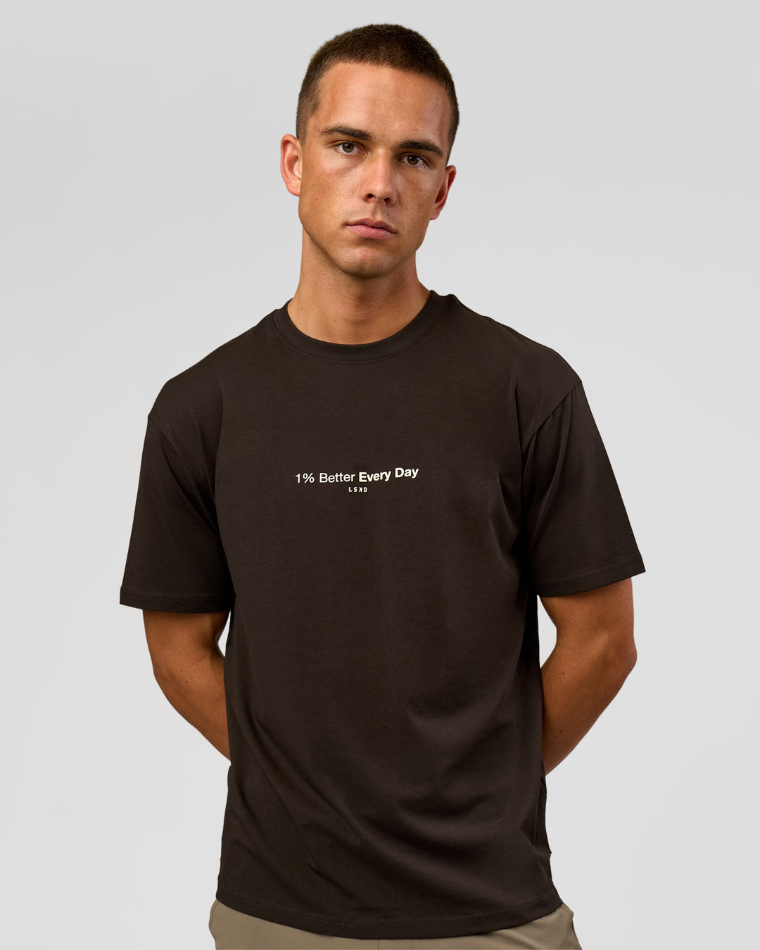 Man wearing VS6 1% Better FLXCotton Oversize Tee - Ground Coffee | Model:Albert | Size:M - view 2