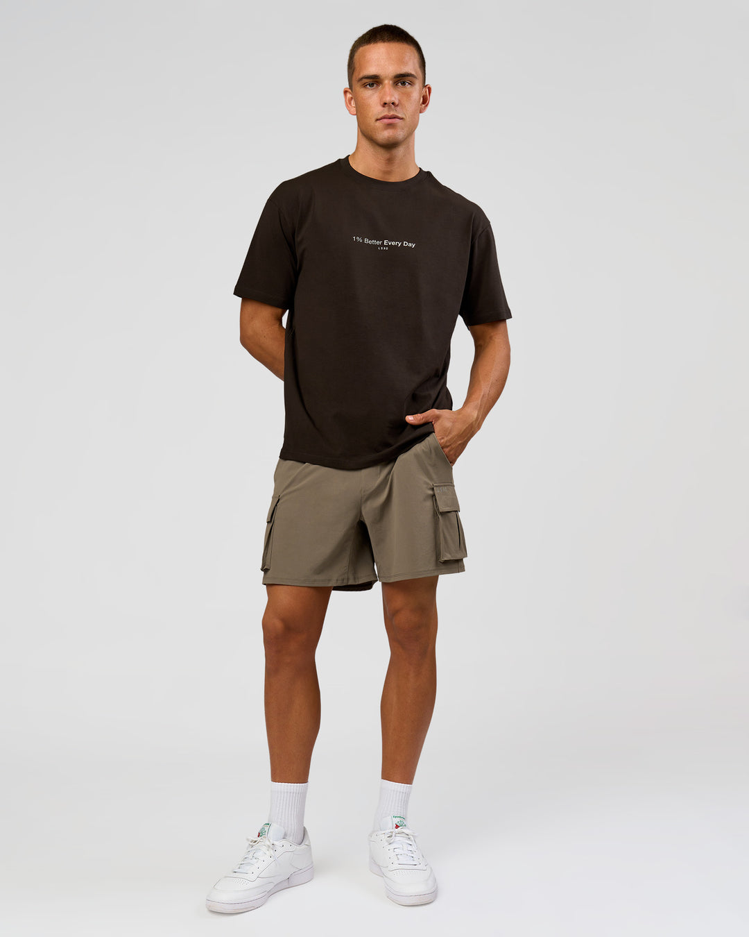 Man wearing VS6 1% Better FLXCotton Oversize Tee - Ground Coffee | Model:Albert | Size:M - view 11