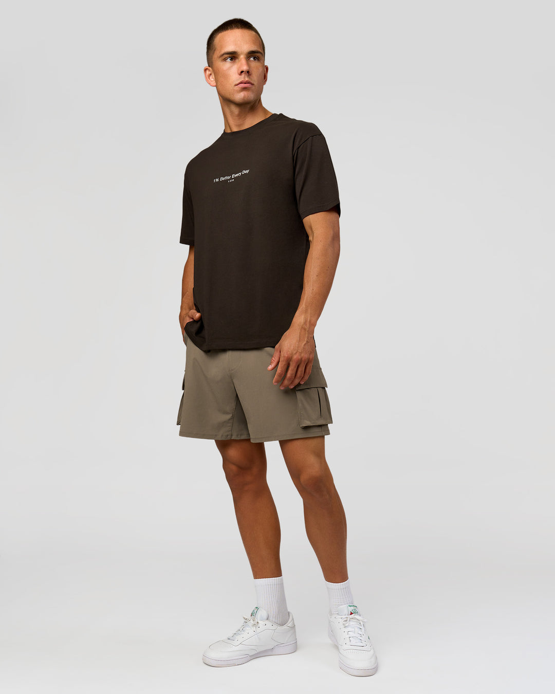 Man wearing VS6 1% Better FLXCotton Oversize Tee - Ground Coffee | Model:Albert | Size:M - view 13