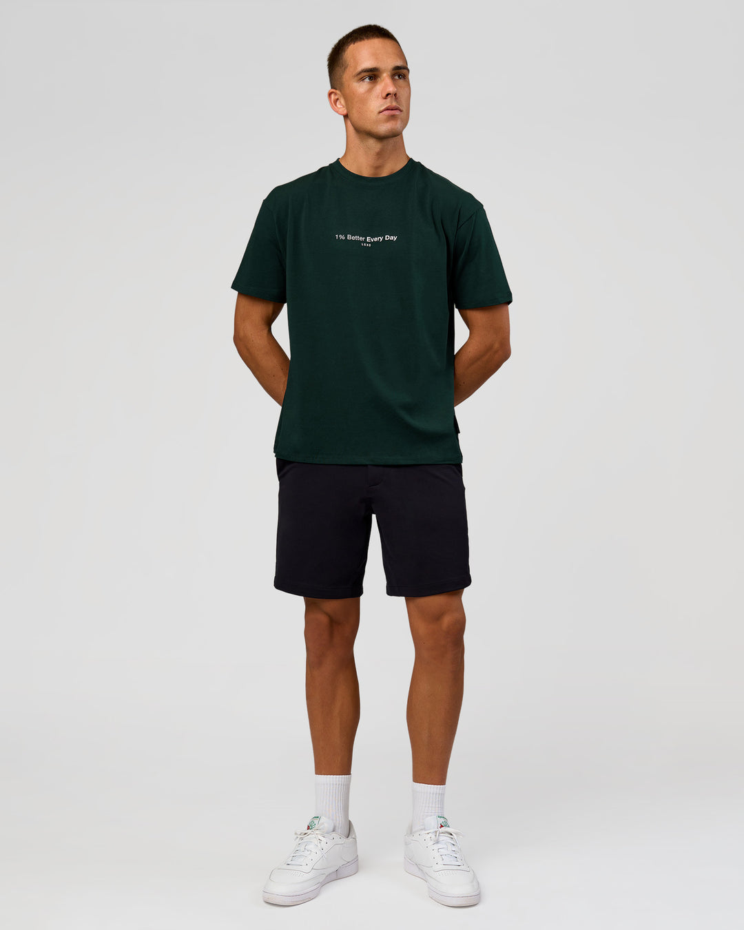 Man wearing VS6 1% Better FLXCotton Oversize Tee - Midnight Green | Model:Albert | Size:M - view 10