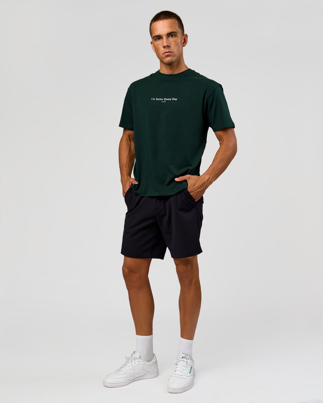 Man wearing VS6 1% Better FLXCotton Oversize Tee - Midnight Green | Model:Albert | Size:M - view 12