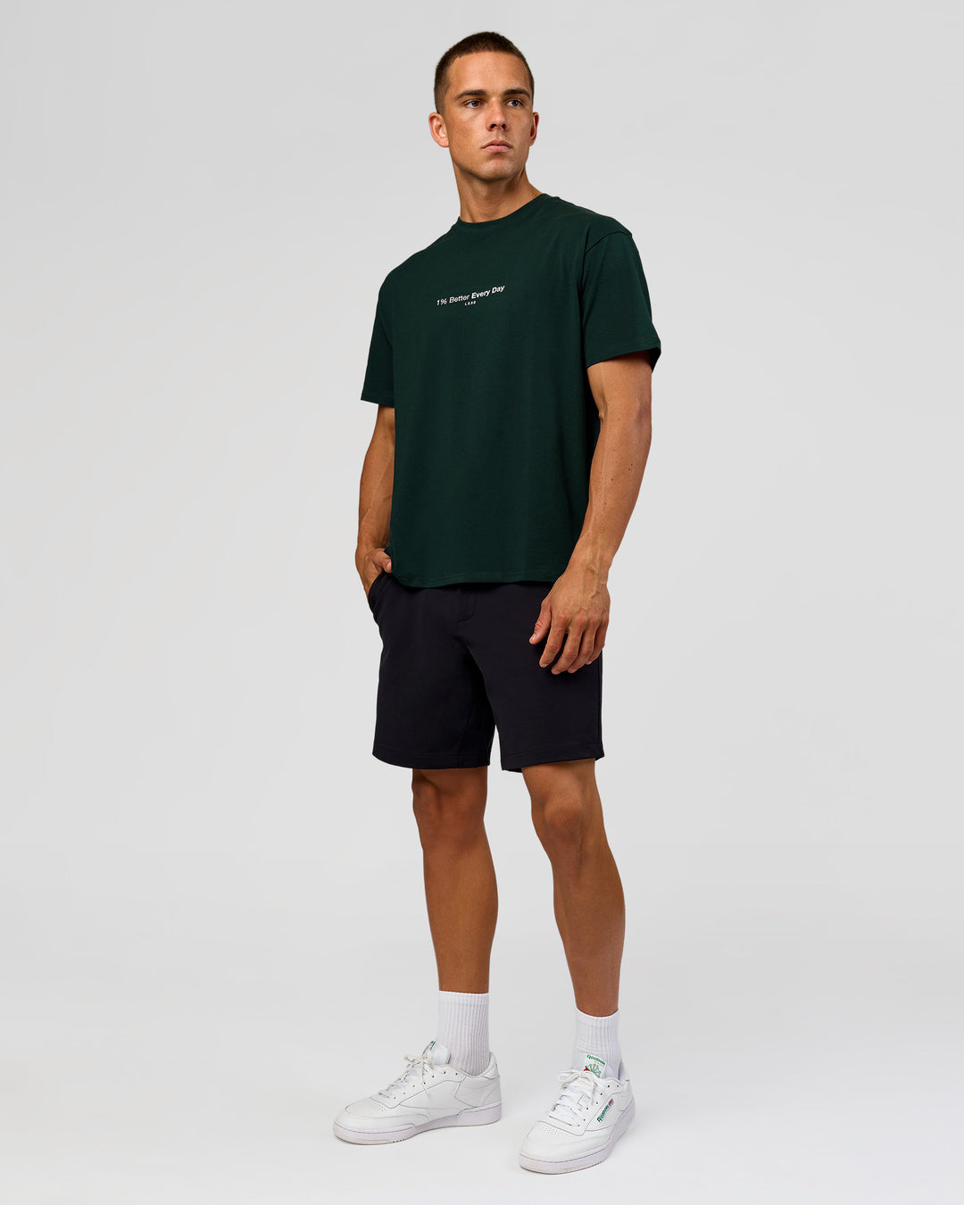 Man wearing VS6 1% Better FLXCotton Oversize Tee - Midnight Green | Model:Albert | Size:M - view 14