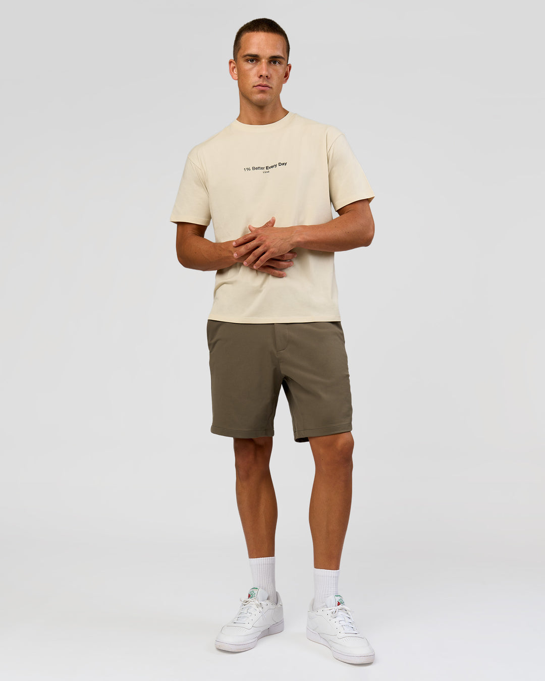 Man wearing VS6 1% Better FLXCotton Oversize Tee - Vanilla Bean | Model:Albert | Size:M - view 9