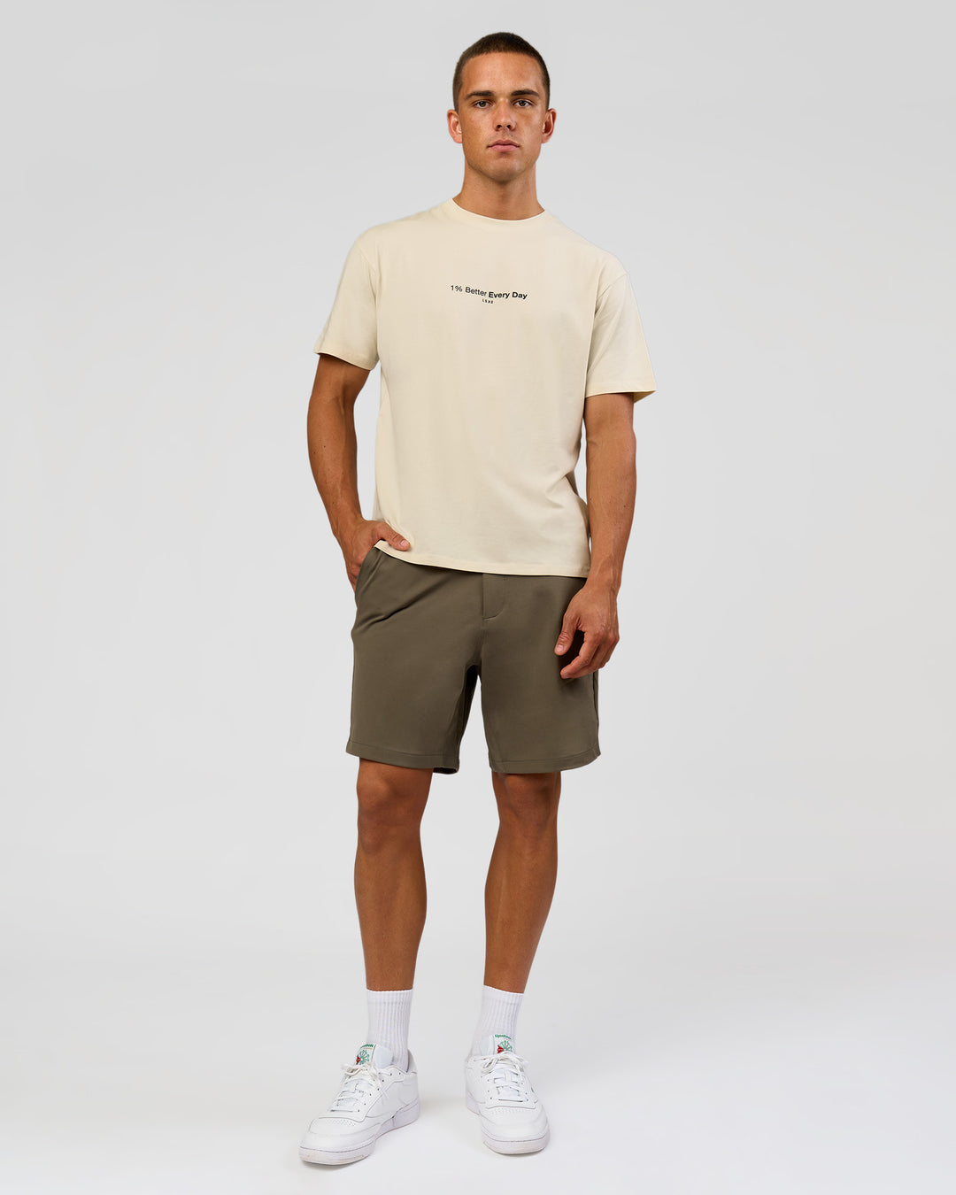 Man wearing VS6 1% Better FLXCotton Oversize Tee - Vanilla Bean | Model:Albert | Size:M - view 11