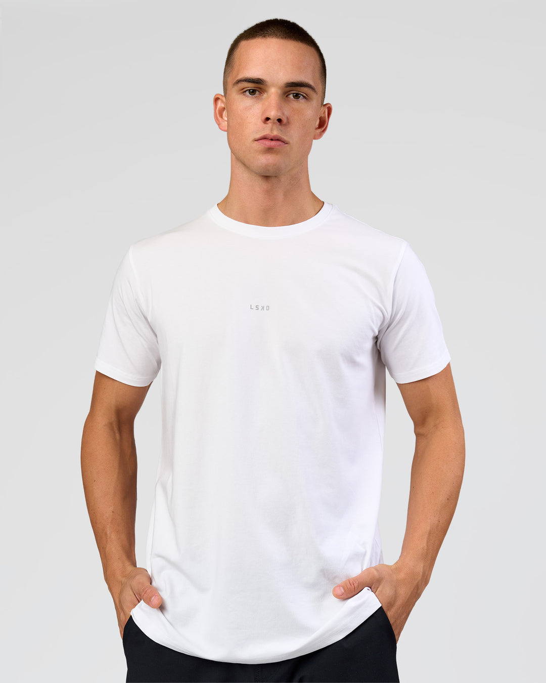 Man wearing Base FLXCotton Tee - White | Model:Base | Size:M - view 3