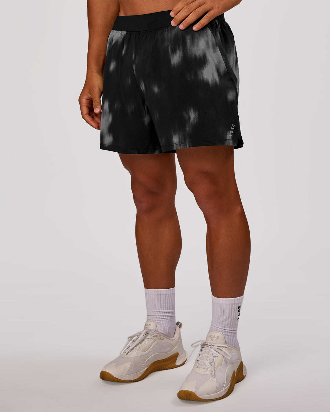 Man wearing Functional Training 5" Short - Bitmap Blur Black | Model:George | Size:M - view 7