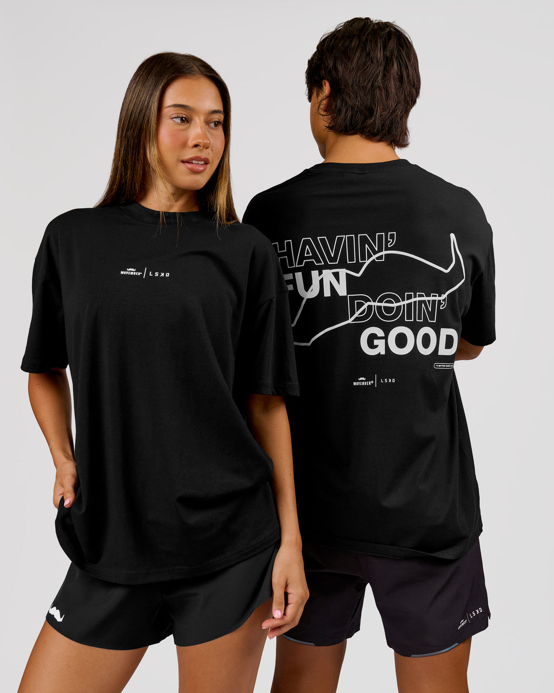 Man wearing Movember x LSKD FLXCotton Oversize Tee - Black-White | Model:George | Size:M - view 13