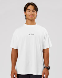 Man wearing Movember x LSKD FLXCotton Oversize Tee - White-Black | Model:George | Size:M | Thumbnail Index: 8