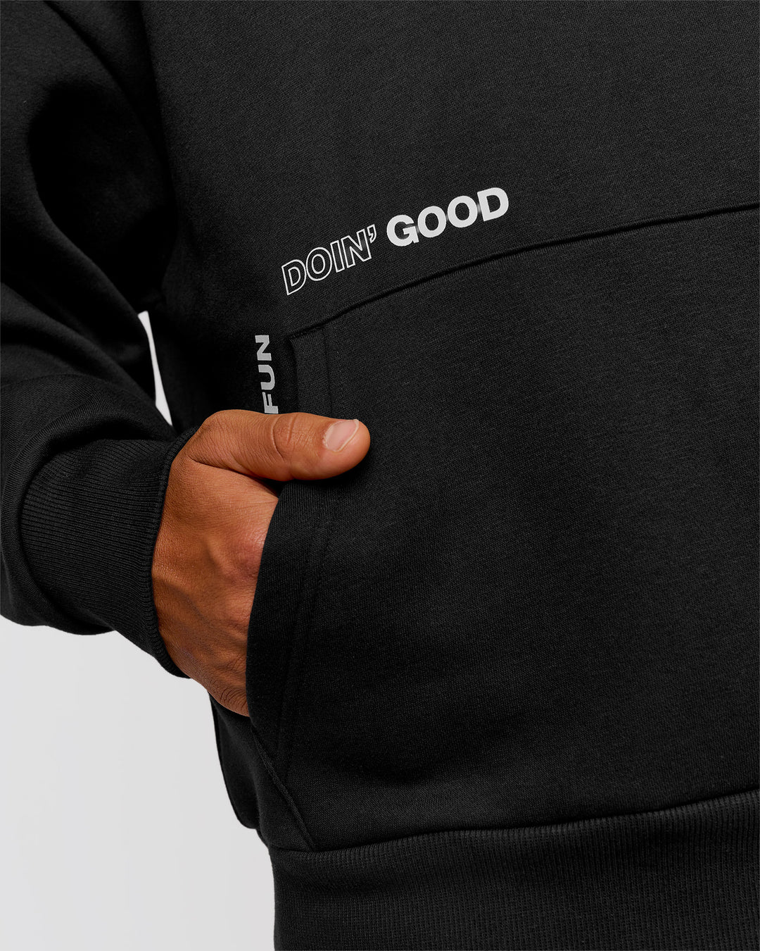 Man wearing Movember x LSKD Oversized Hoodie - Black | Model:George | Size:M - view 11
