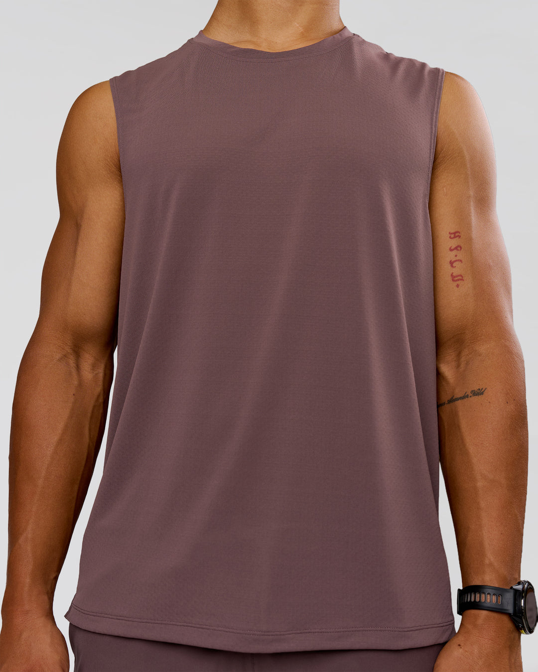 Man wearing Rep Muscle Training Tank - Cocoa Powder-Off White | Model:George | Size:M - view 4