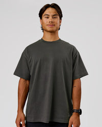 Man wearing Strata Heavyweight Oversized Tee - Onyx | Model:George | Size:M | Thumbnail Index: 4