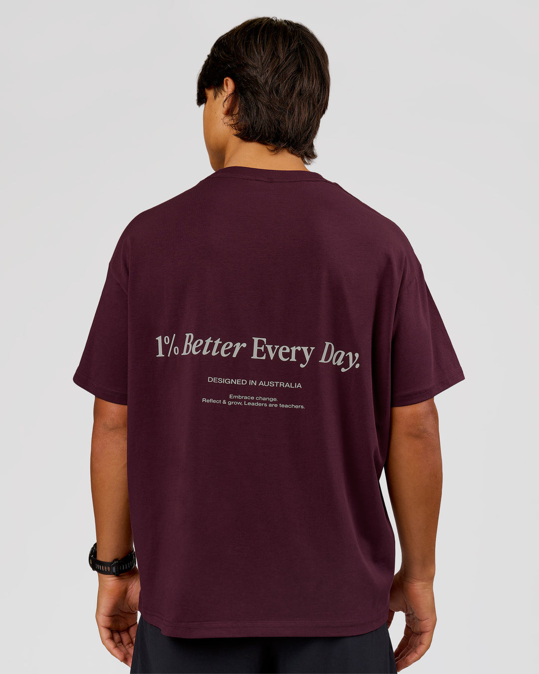 Man wearing VS26 1% Better FLXCotton Oversize Tee - Cherry Lacquer-Off White | Model:George | Size:M - view 2