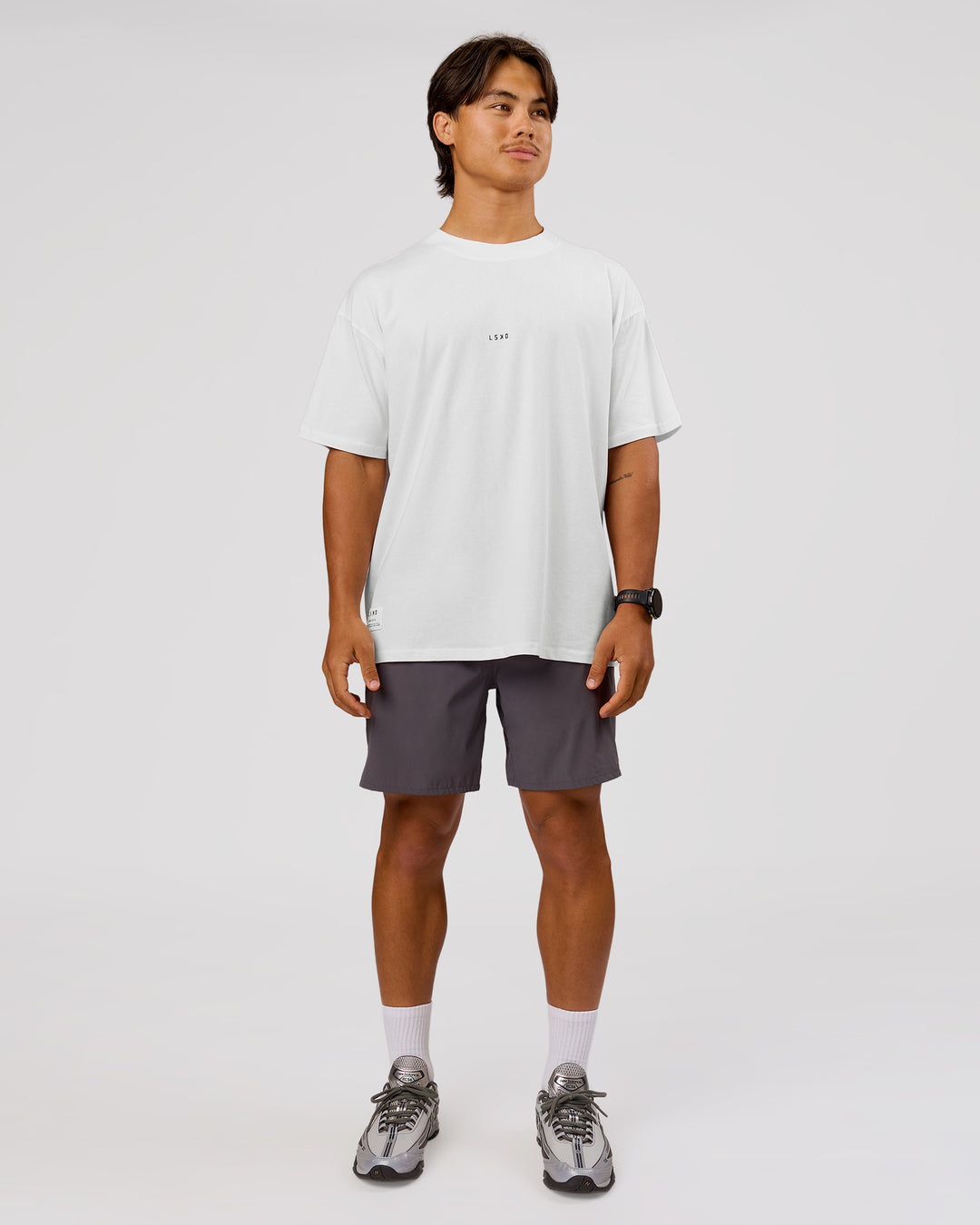 Man wearing VS26 1% Better FLXCotton Oversize Tee - White-Black | Model:George | Size:M - view 16