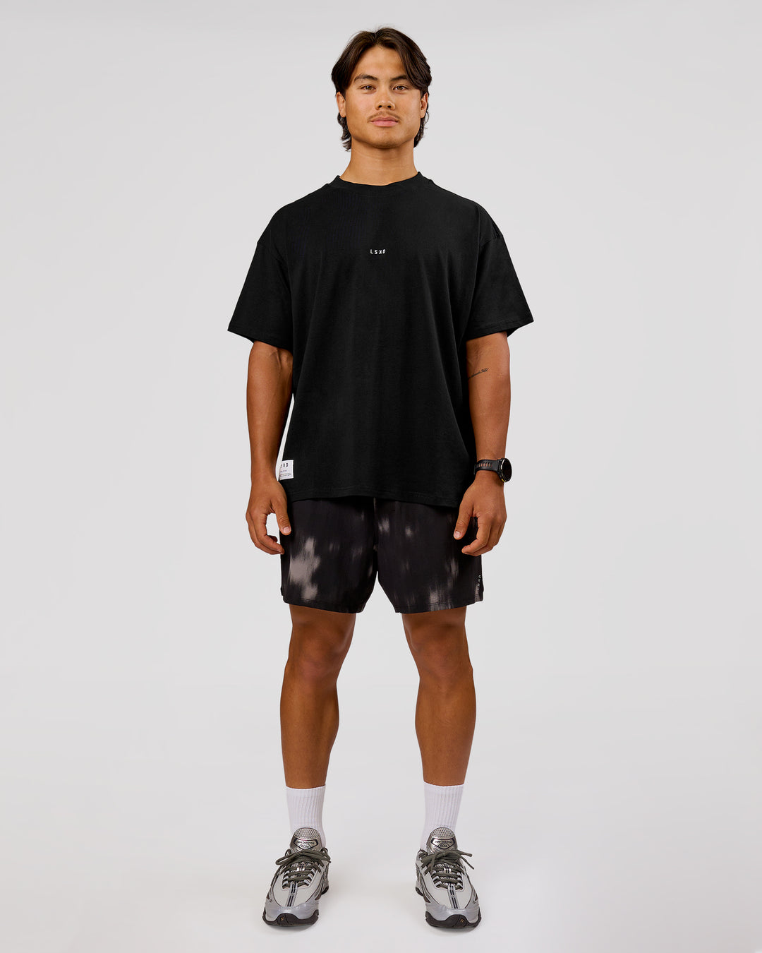 Man wearing VS26 Journey FLXCotton Oversize Tee - Black-White | Model:George | Size:M - view 15
