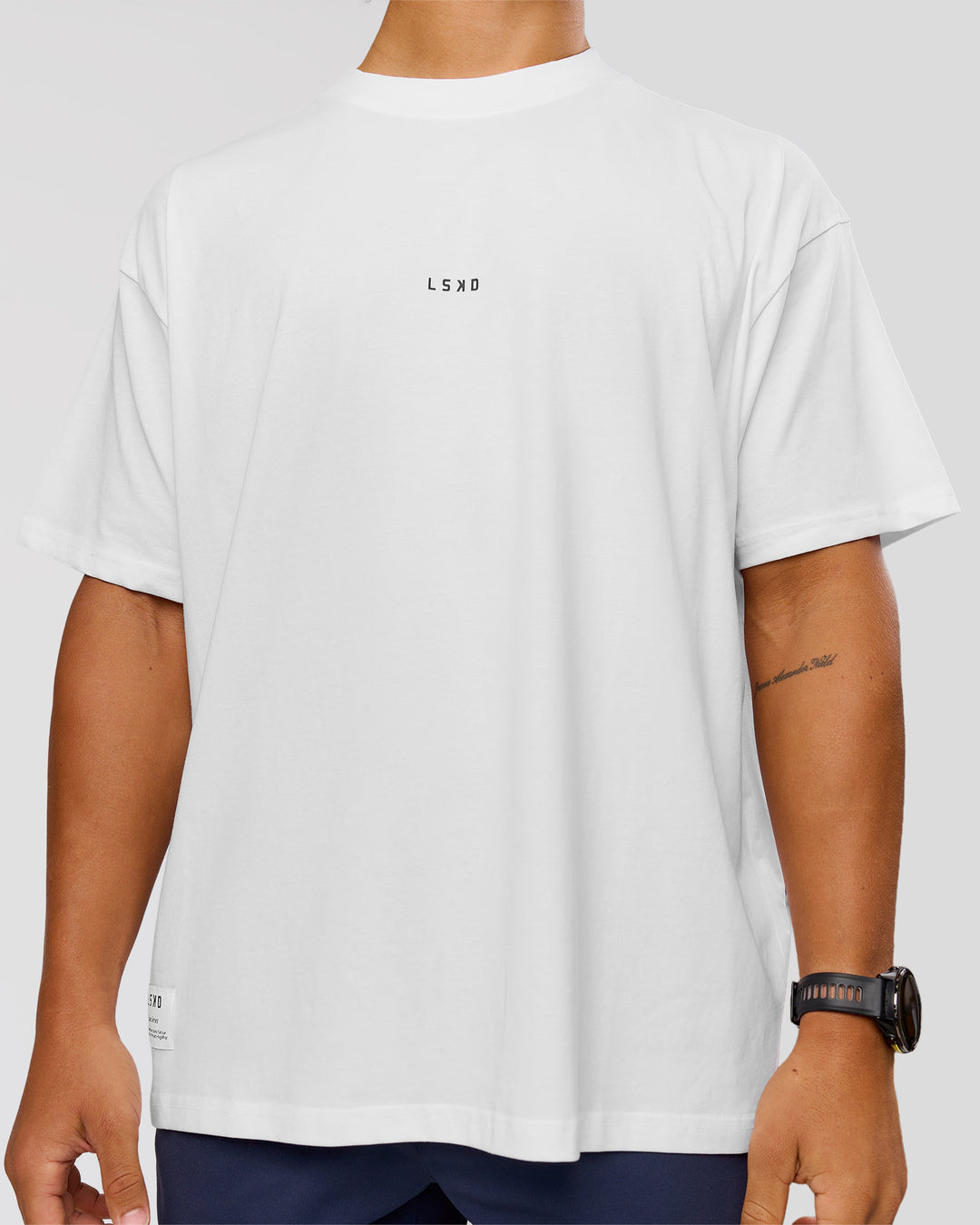 Man wearing VS26 Journey FLXCotton Oversize Tee - White-Black | Model:George | Size:M - view 8