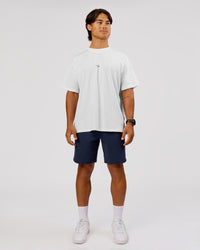 Man wearing VS26 Journey FLXCotton Oversize Tee - White-Black | Model:George | Size:M | Thumbnail Index: 10