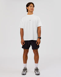 Man wearing VS26 MFBS FLXCotton Oversize Tee - White-Black | Model:George | Size:M | Thumbnail Index: 8