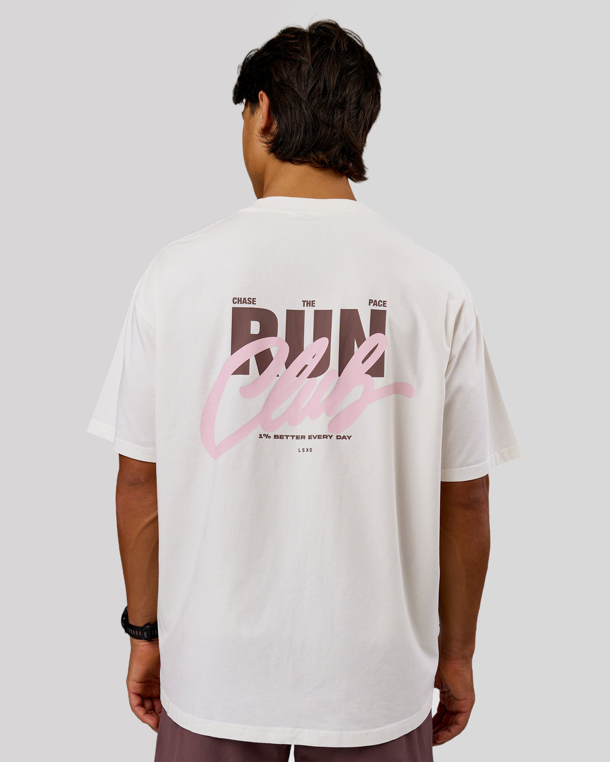 Man wearing Run Club Unisex Oversized Heavyweight FLXCotton Tee - Off White | Model:George | Size:M - view 2