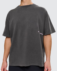 Man wearing Backline Washed Heavyweight Oversized Tee - Asphalt Washed | Model:Leandro | Size:M | Thumbnail Index: 6