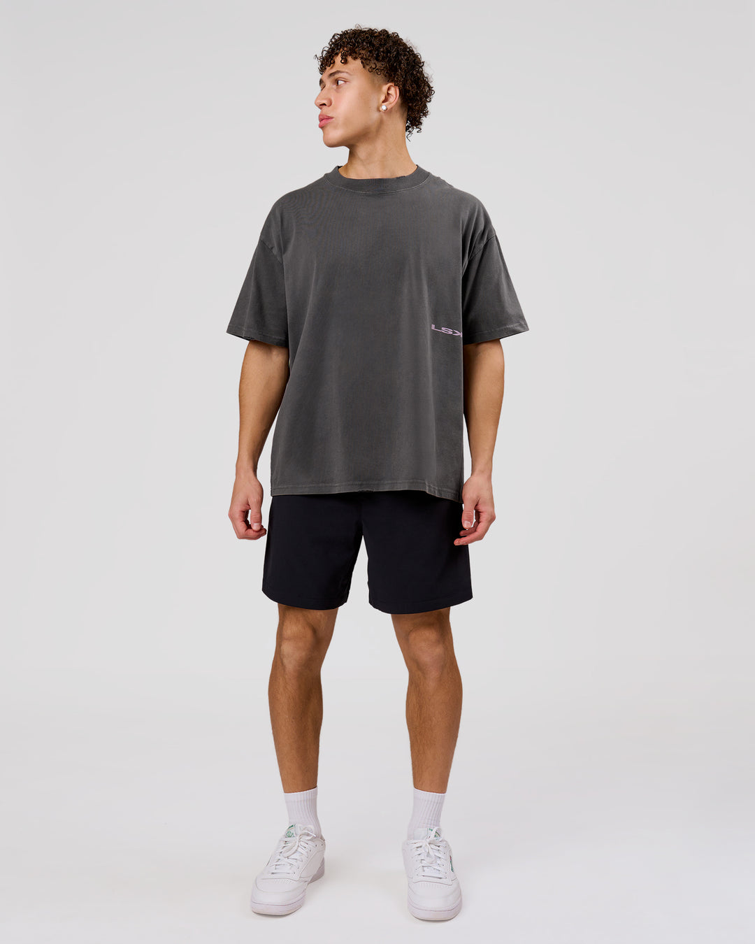 Man wearing Backline Washed Heavyweight Oversized Tee - Asphalt Washed | Model:Leandro | Size:M - view 9