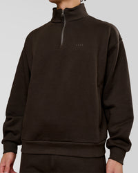 Man wearing Base Quarter Zip Sweater - Ground Coffee | Model:Leandro | Size:M | Thumbnail Index: 6