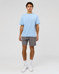 Man wearing Benchmark FLXCotton Oversized Tee - Open Air-Blue Bell | Model:Leandro | Size:M | Thumbnail Index: 6